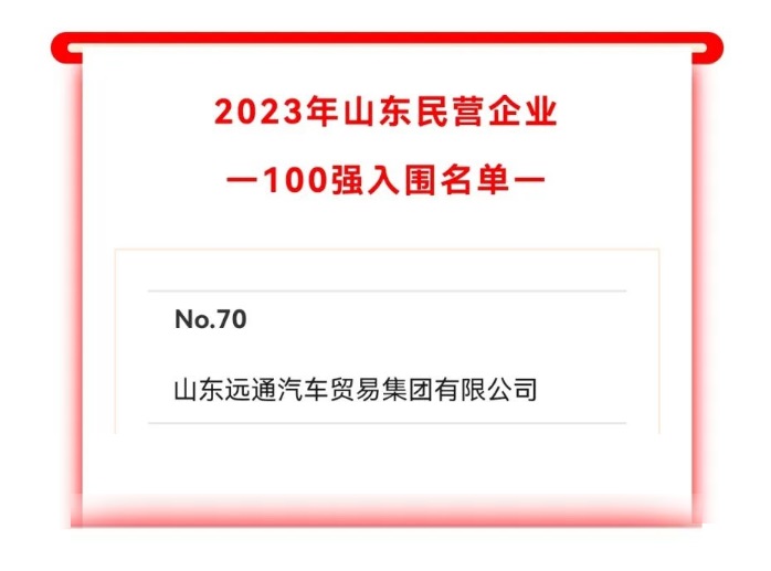 2023山東民營企業100強入圍名單公示！遠通集團上榜！#10242